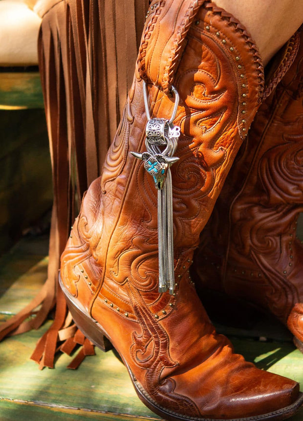 The Mizz Boot Bola Steer Skull Charm, perfect for rodeos and dance halls! 